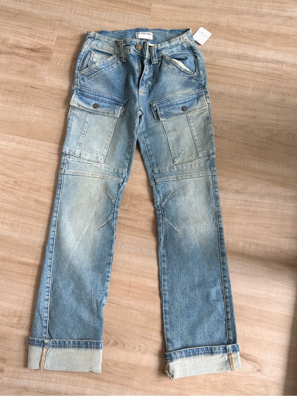 We The Free Faded Light Blue Straight Cargo Jeans